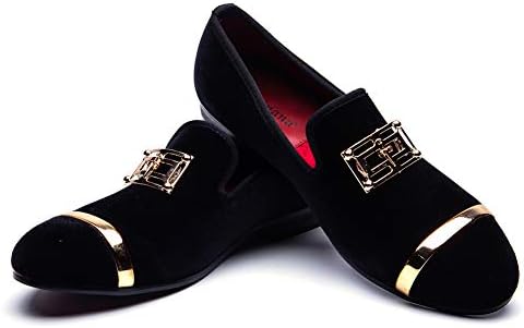 MEIJIANA Mens Loafers Velvet Dress Shoes with Gold Plate Smoking Slippers Slip on Penny Party Luxury Loafer Shoes for Men