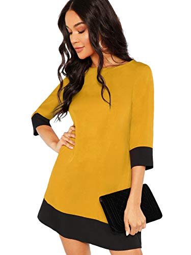 Floerns Women's 3/4 Sleeve Colorblock Casual Shift Tunic Dress Ginger XS
