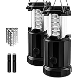 Etekcity 2 Pack Portable LED Camping Lantern Flashlights with 6 AA Batteries - Survival Kit for Emergency, Hurricane, Outage (Black, Collapsible) (CL30)