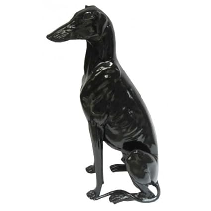 Large 80cm Tall Shiny Gloss Black Floor Standing Sitting Greyhound