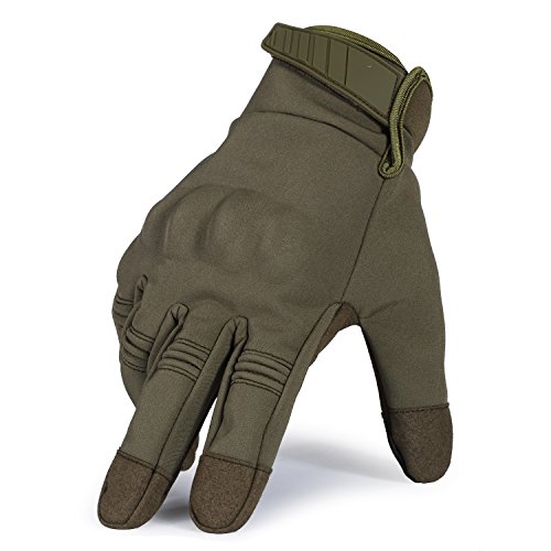 JIUSY Winter Windproof Warmer Touch Screen Military Rubber Hard Knuckle Tactical Gloves Full Finger Gloves for Cycling Motorcycle Hunting Snowboard Riding Bicycle Work Outdoor Green Size Small