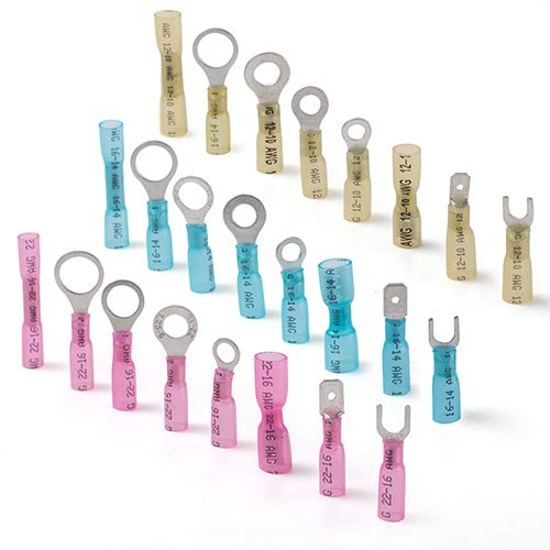 240PCS DIFVAN Heat Shrink Wire Connectors, Waterproof Electrical Terminals Kit, Marine Automotive Crimp Connector Assortment with Tweezers, Terminals Set Ring, Fork, Spade, Butt Splices
