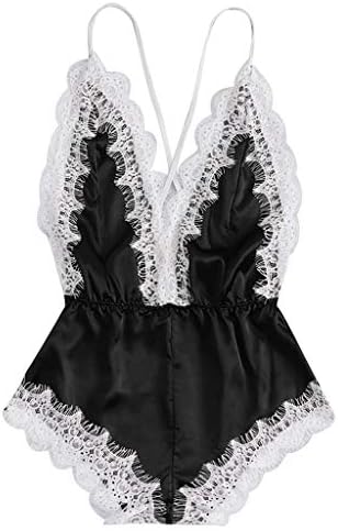 MURTIAL Fashion Women Pajamas Silk Kimono Siamese Babydoll Lace Lingerie Nightwear Bodysuit