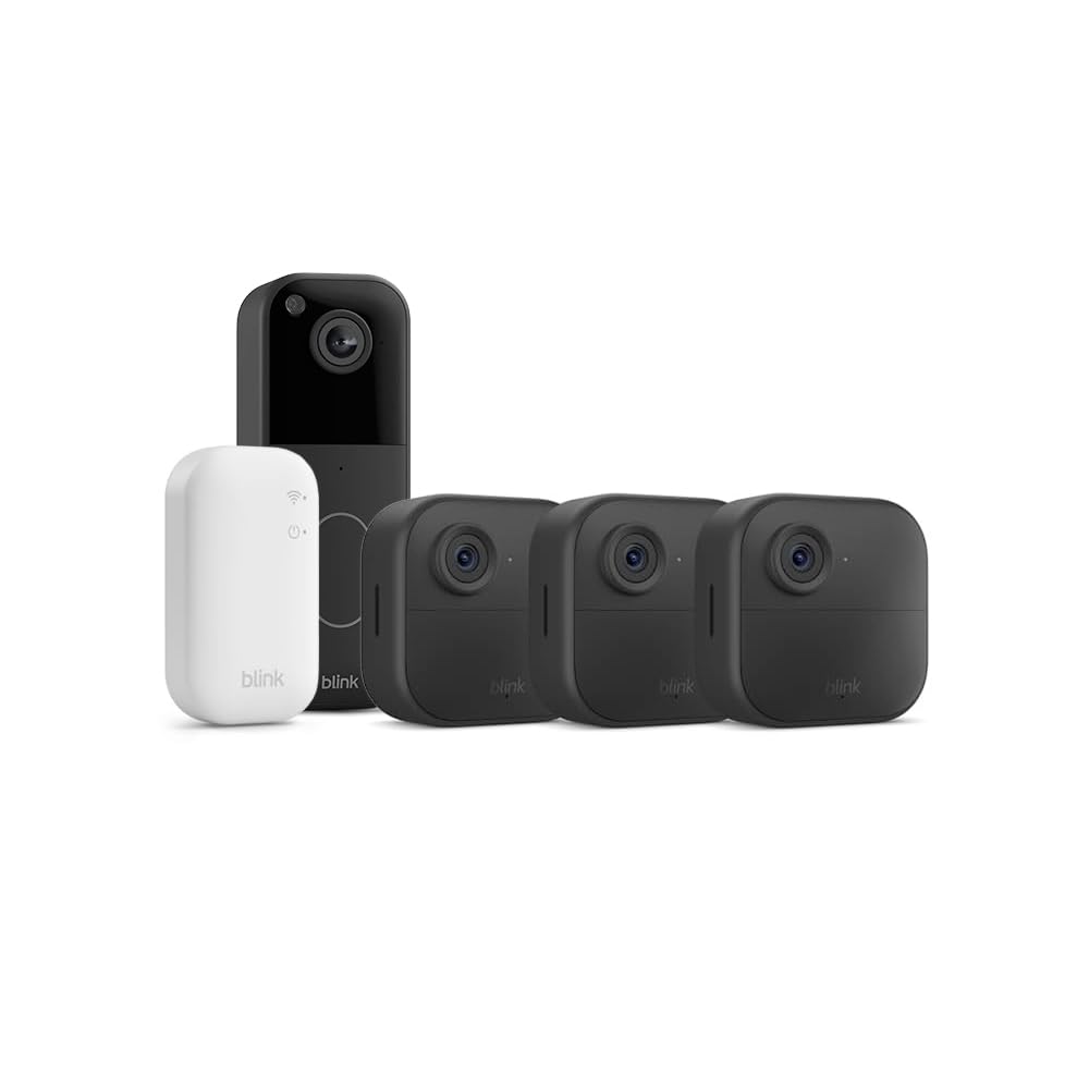 Blink Outdoor 4 Kameras mit Blink Videotürklingel (Schwarz), inkl. Sync Module Core