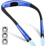 Glocusent LED Neck Reading Light, Book Light for Reading in Bed, 3 Colors, 6 Brightness Levels, Bendable Arms, Rechargeable, Long Lasting, Blue, Perfect for Reading, Knitting, Camping, Repairing