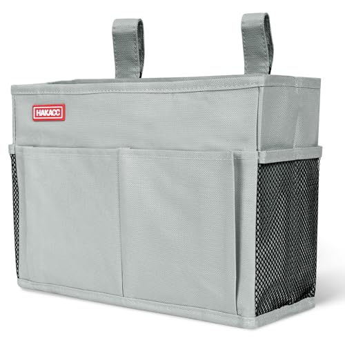 HAKACC Bedside Storage Organizer, Hanging Bed Organizer Bedside Caddy Remote Holder for Home College Dorm Light Grey