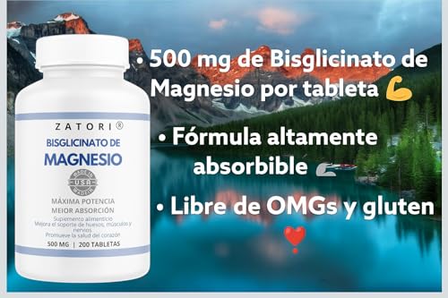 Zatori | Bisglicinato de Magnesio 500 mg | Alta absorción | 200 tabletas