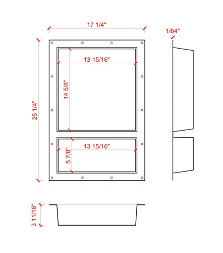 Tile Ready Shower Niche Double Shelf 25 x 17 (Inside 21 x 13) Thin Flange 1/8" Easy Installation - Water-proof Leak-proof