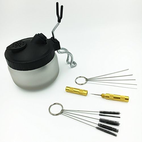 Airbrush Spray Gun Wash Cleaning Tool Kit -Needle Nozzle Brush Glass Cleaning Pot Holder