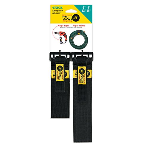 Wrap It Super Stretch-Storage Straps (6" 9" 12" 18" 4 Pack) - Elastic Hook & Loop Organizer for Extension Cords Garden Hoses Rope Cables for Home Garage Shop Truck RV Boat Storage & Organization