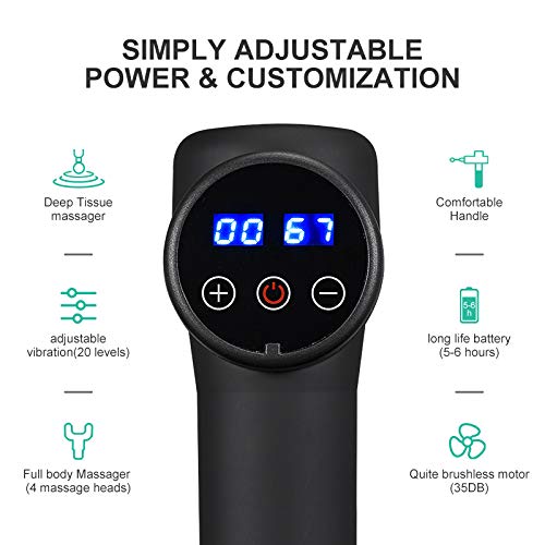 Massage Gun, Athlete Body Muscle Massager Handheld Electric Deep Tissue Percussion Massager Gun with 4 Massage Heads by Kensone