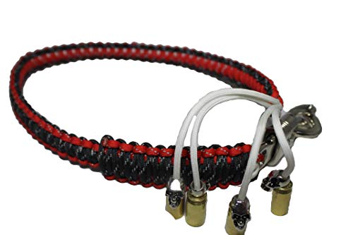 Biker Whip get back 36" black and red reflective with white GLOW core silver punisher skulls .45 cal casing