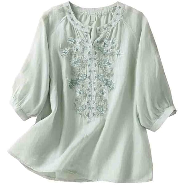 Amazon.com: Women's Floral Embroidery Shirts 3/4 Sleeve