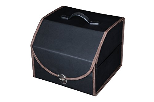 ALS PU leather Car Boot Organizer Collapsible Box for Car Trunk Storage with Lid Black (Black, Small)