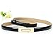 MoYoTo Womens Stylish Gold Sliver Skinny Thin Patent Leather Waist Belts, Black, One Size (size Width/1.4cm; Length/95cm)