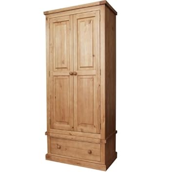 Chunky Solid Pine Gents Double Wardrobe With Drawers Furniture