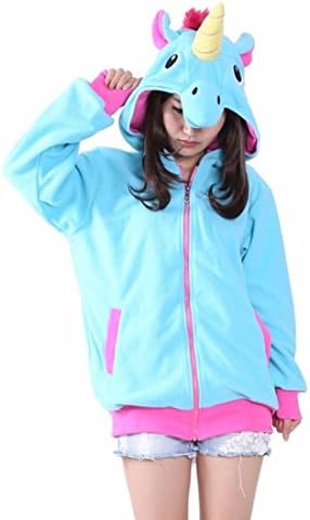 Magicmode Unisex Cartoon Unicorn Costumes Women Fancy Dress Anime Zipper Hoodies Jacket Sweatshirt Coat Blue M