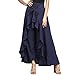 Lrady Women's Ruffle Plain Wide Leg Split Tie-Waist Maxi Long Palazzo Overlay Pant Skirts, Navy,s XL