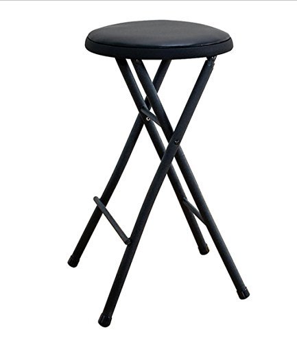 Black Folding Stool Chair 24" Lightweight Home Office Stool for Kids Cushioned Seat Metal Frame Portable Convenience Quick Seat Anywhere