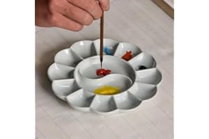 6 Inch Ceramic Artist Palette 14 Wells Paint Tray Non Stick Surface Smooth Texture Perfect for Watercolor Acrylic Oil Gouache
