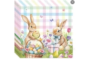 Vspek Easter Napkins, 60 Pieces Easter Egg Bunny Serviettes, 2 Ply Paper Napkins for Indoor Outdoor Home Holidays Party Table
