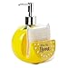 Tri-Coastal Design Decorative 2-in-1 Ceramic Lemon Shaped Kitchen Bathroom Sink Countertop Space-Saver Refillable Soap Pump Dispenser and Sponge Caddy Holder