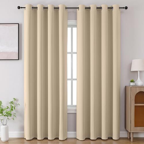 CUCRAF Light Beige Blackout Curtains 108 inch Length 2 Panels Set, Room Darkening Drapes for Living Room Bedroom, Thermal Insulated Light Blocking Grommet Window Curtain (W52 x L108 Inch)