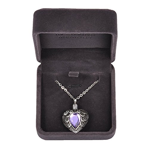 Valyria Angel Wing Birthstone Memorial Urn Necklace Stainless Steel Cremation Jewelry,Light Purple(June)