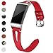 Maledan Bands Compatible for Fitbit Charge 3 and Charge 3 SE Fitness Activity Tracker, Slim Genuine Leather Band Replacement Accessories Strap for Charge3 Special Edition, Women Men, Large, Red