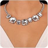 Xerling Big Crystal Pendant Chain Necklaces Silver Chunky Necklaces for Women Layered Rhinestones Choker Necklace