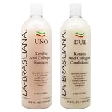 LA-BRASILIANA UNO Keratin And Collagen Shampoo 33.8oz + Conditioner 33.8oz Combo Set Sale!