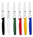 6 Piece Straight Paring Knife Set. Includes One Red, Blue, Yellow, Green, Black and White.NSF Certified, By ICEL.
