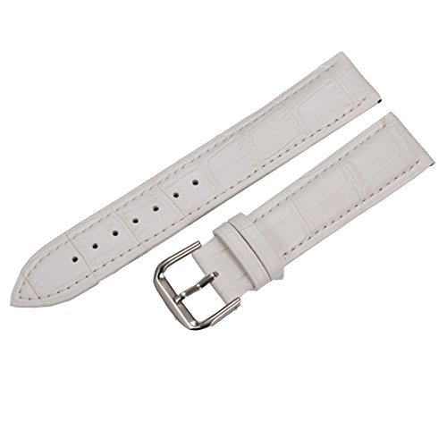 Poliking Unisex Waterproof Calfskin Genuine Leather Watch Strap Band with Stainless Pin Buckle (Width:18mm, White)