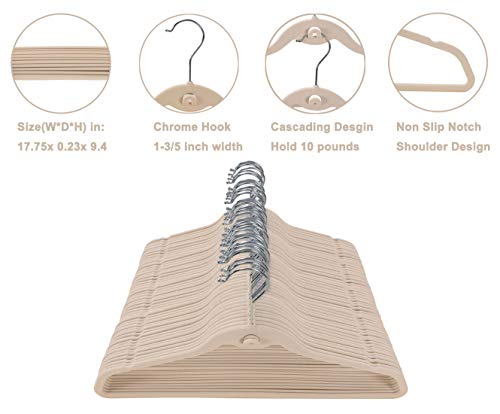 ESYLIFE 50 Pack Cascading Velvet Hangers Chrome Swivel Hooks Ultra Thin No Slip Clothes Hangers, Ivory - Thumbnail 2