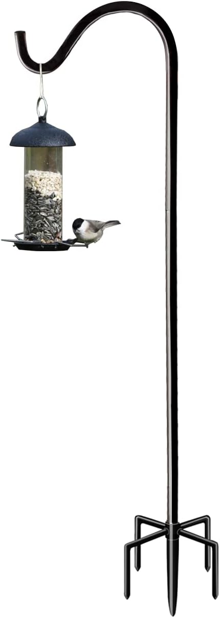 Outdoor Shepherd's Hooks - Fandature 44 Inch Tall Outdoor Shepherds Hook with 5 Prong Base, Adjustable Bird Feeder Pole Hanger for Hanging Outside Birdfeeders, Plant Baskets, Lanterns, Wedding Decor