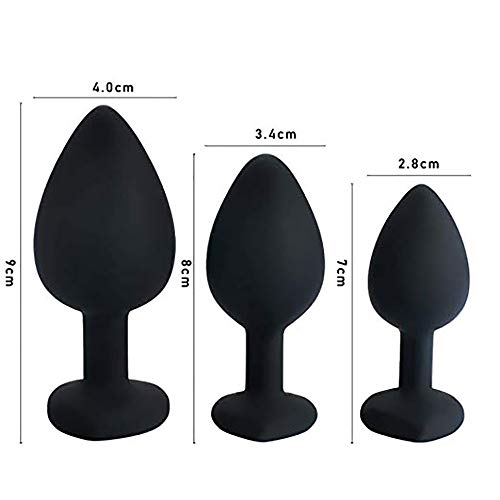 Set of 3 - Bu~tt P~lu~g T-bar Base - Silicone Toys - Erotic Games Role Play - Jeweled Stimulator Toys for Men and Women - 3 pcs Beginners Silicon Anales Set - Best Idea for Gift - Black