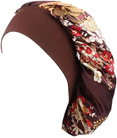 vivianu New Wide Band Night Sleep Cap Bonnet Floral Print Beauty Beanie Sleep and Chemo Cap for Women (Coffee)
