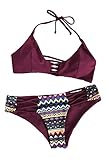 Cupshe Fashion Women's Pure Color Lace Up Halter Padding Bikini Set Beach Bathing Suit, Burgundy
