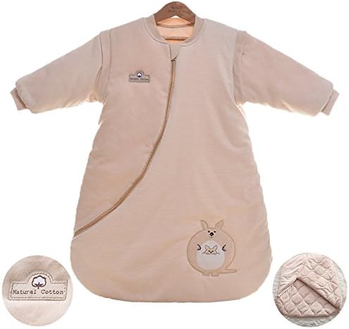 Baby Sleeping Bag Cotton Baby Sleep Sack Long Sleeve Autumn Winter Wearable Blanket Detachable Sleeve for 0 - 12 Months Baby Toddler Infant - M