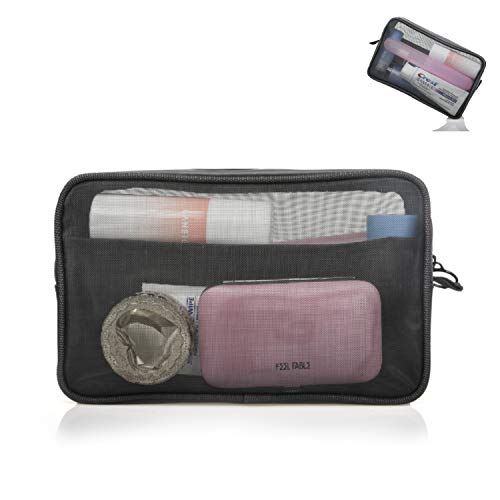 Patu Mesh Travel Toiletry Bag, Transparent Standing Pouch, Portable Shaving Washing Kits Organizer, Personal Care Trip Case, Pack of 3 Sizes (S/M/L), Black