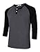 KUULEE MrWonder Men's Casual Slim Fit Raglan Baseball 3/4 Sleeve 3 Button Henley T-Shirts Deep Gray and Black M