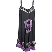 Mogul Interior Womens Summer Strap Dresses Batik Embroidered Relaxed Lounger OneSize