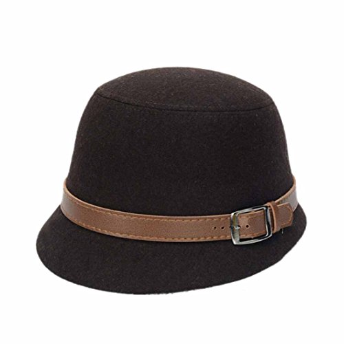 Voberry Fashion Women Vintage Wool Belt Buckle Bowler Fedora Hat Cloche Caps (Coffee)