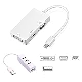 Zodiac Mini DisplayPort Thunderbolt 2 to HDMI/DVI/VGA Male to Female Adapter Convertor and 4 x USB 2.0 Hub Combo for Macbook,Microsoft Surface Pro 2 Pro 3 Pro 4 and Book, Lenovo x1 (White)