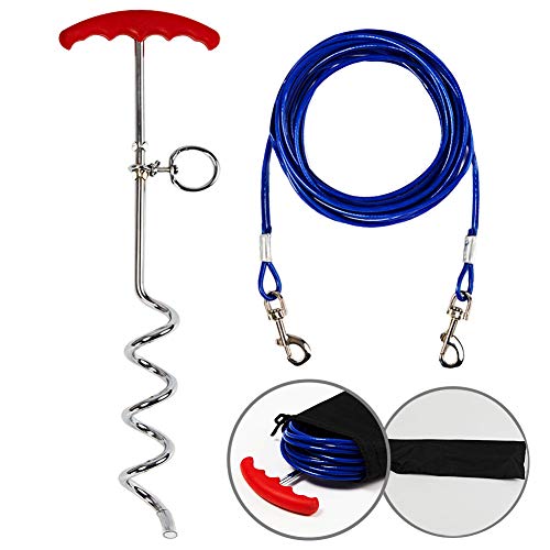 Tie Out Cable and Dog Stake for Yard,Dog Leash Stake with Solid Dog Chain 30ft for Medium Large