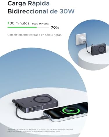 Magflow Qi2 25W Power Bank Magsafe 10000mAh USB C PD 30W (Gris)