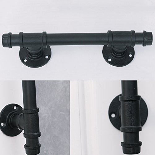 Industrial Pipe Barn Door Handles and Pulls,Antique Front/Exterior/Interior Door Cabinet Handle,Rustic Gate Handles Cast Iron Grab Bar 12in Black(2pcs) - Thumbnail 3
