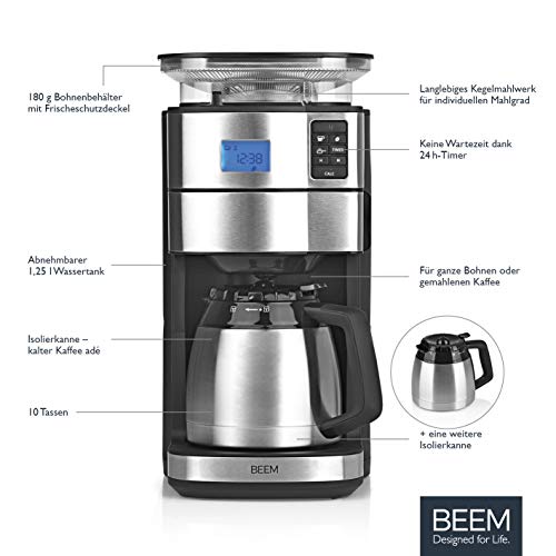 BEEM FRESH-AROMA-PERFECT II Filterkaffeemaschine mit Mahlwerk - Duo Thermo | Edelstahl, 2 Isolierkannen, 24h-Timer, 1… – Bild 4