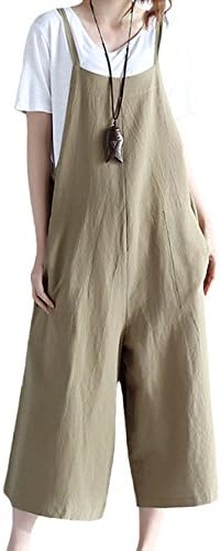 SUGIRLS Women's Casual Loose Cropped Wide Leg Rompers Overalls Pants Jumpsuit Light Green