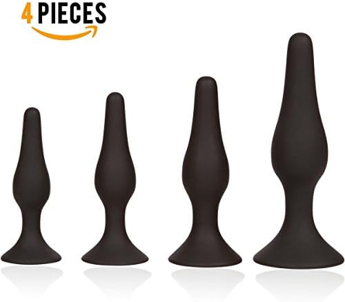 LeoTail 4 Pcs 4 Size Medical Silicone An-al Bu-tt Pl-ug Kits - Super Comfortable An-al Trainer Beginner Starter Set for Women Man (Black)